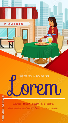 Woman having Lunch at Pizzeria Design Element