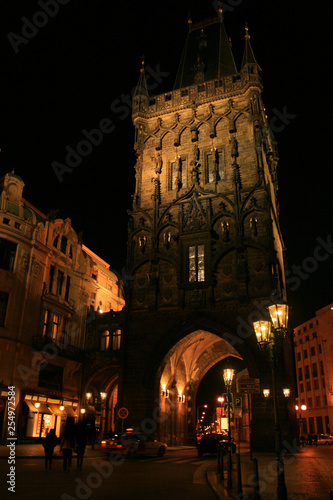 Powder Tower by night  Prague  Czech Republic