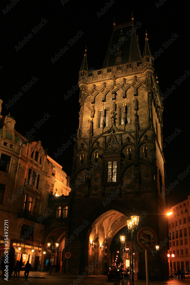 Powder Tower by night, Prague, Czech Republic