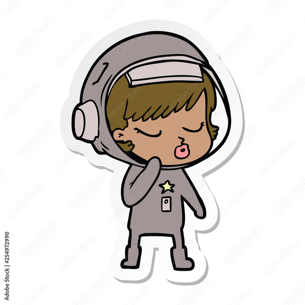 sticker of a cartoon pretty astronaut girl sticker of a cartoon pretty astronaut girl