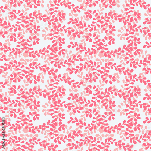 Abstract floral seamless texture with curl flower motifs on grey background. Hand drawn shape branches. Cute red orange surface design textile. Wallpaper,wrapping templates. Vector