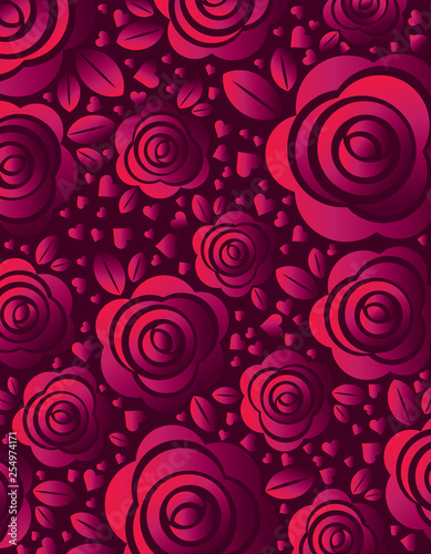 Pink background with rose and heart  vector illustration. Valentines day design with flowers. Can be used for greetings card  scrap booking  wallpaper  web background  invitation  vector