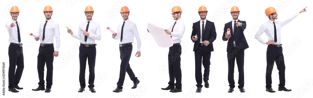 panoramic photo collage of architect expert isolated on white panoramic photo collage of architect expert isolated on white