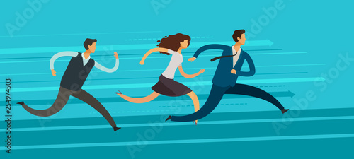 Business people run. Competition, rivalry, goal achievement concept. Vector illustration