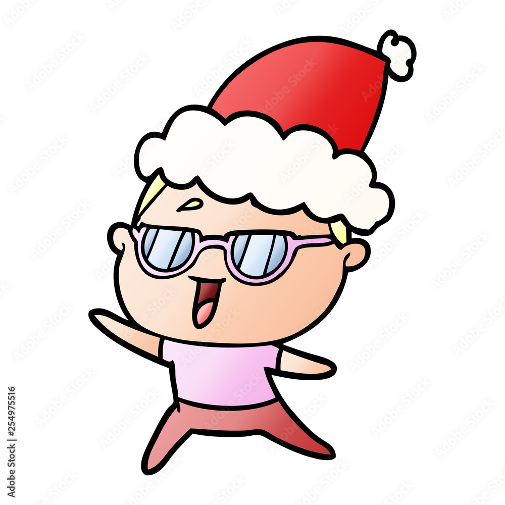 gradient cartoon of a happy woman wearing spectacles wearing santa hat gradient cartoon of a happy woman wearing spectacles wearing santa hat