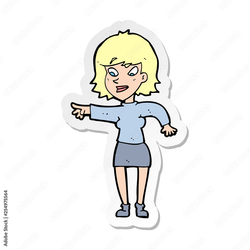 sticker of a cartoon woman pointing