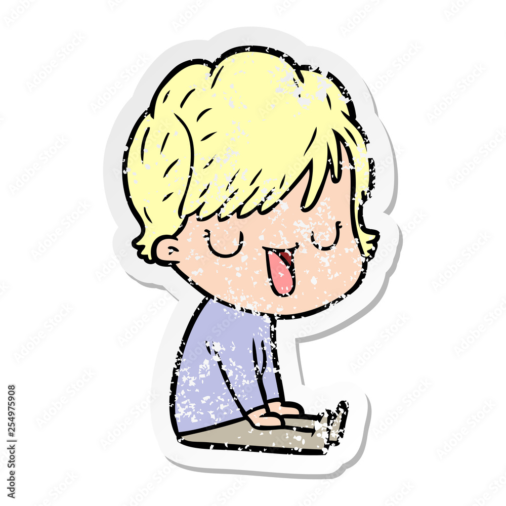 distressed sticker of a cartoon woman talking distressed sticker of a cartoon woman talking