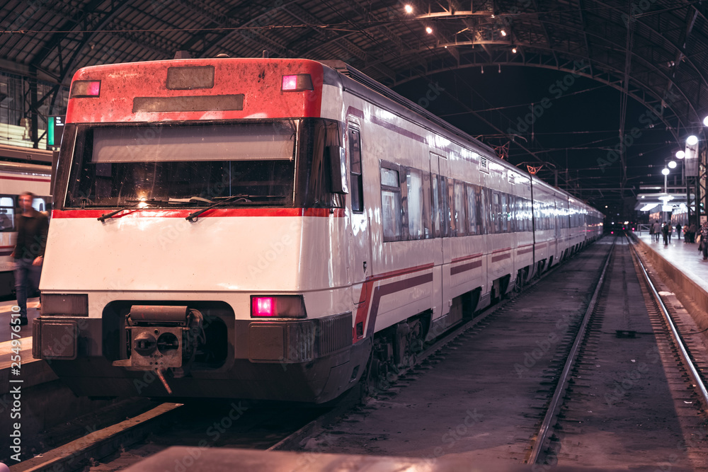 Fototapeta premium Locomotive at train station. Railway station.