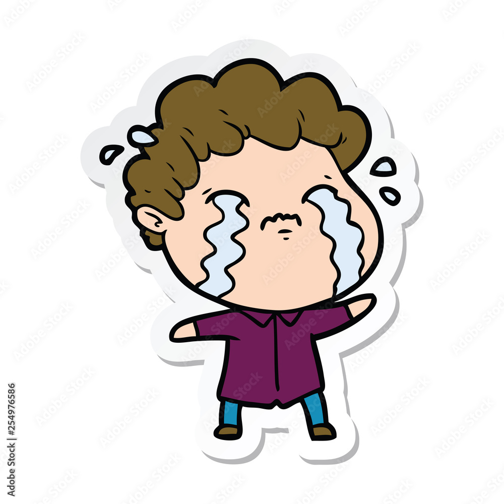 sticker of a cartoon man crying sticker of a cartoon man crying