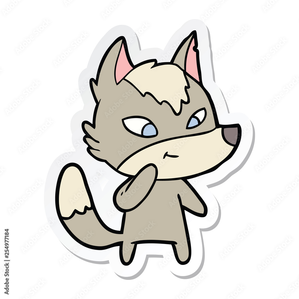 sticker of a friendly cartoon wolf sticker of a friendly cartoon wolf