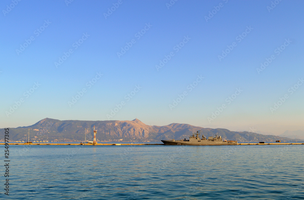 Corfu harbour EU Naval Force flagship, FS Siroco