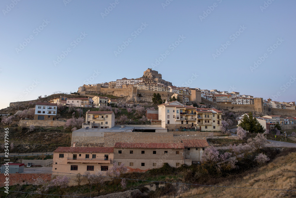 The medieval village of Morella at sunset