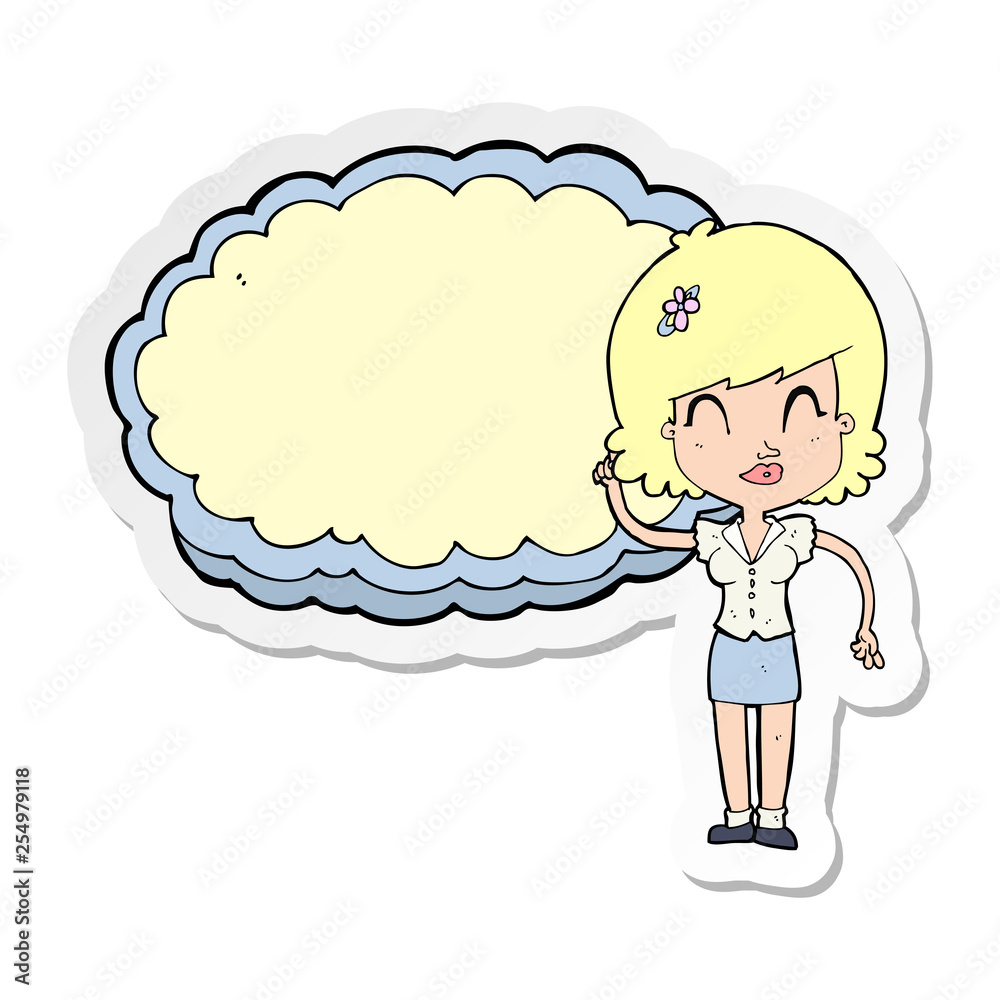 sticker of a cartoon woman with cloud text space sticker of a cartoon woman with cloud text space