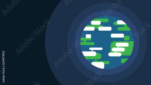 Earth planet flat illustration vector. Flat globe in moder style with banded atmosphere. Space for custom text. Symbol of our world. EPS10 vector.