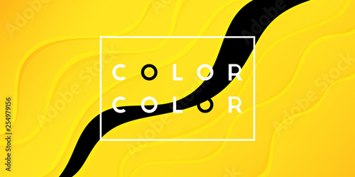 Yellow color abstract background. Dynamic background with waves and black stripe