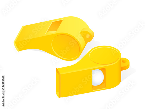 Yellow whistles isolated on white background. Vector illustration
