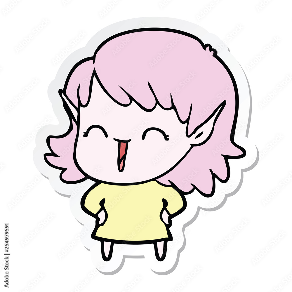 sticker of a cartoon elf girl