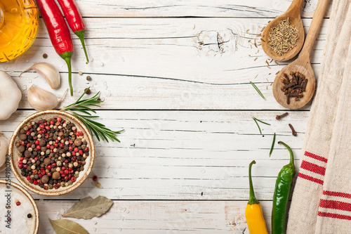 Rustic cooking table with spices