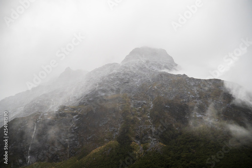 Mist Mountain at Milford Sound, South Island of New Zealand 