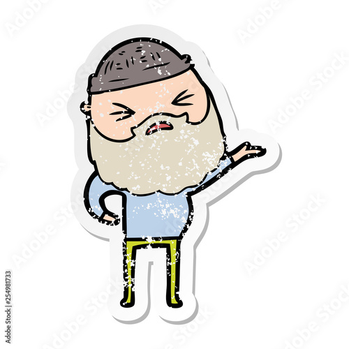 distressed sticker of a cartoon man with beard
