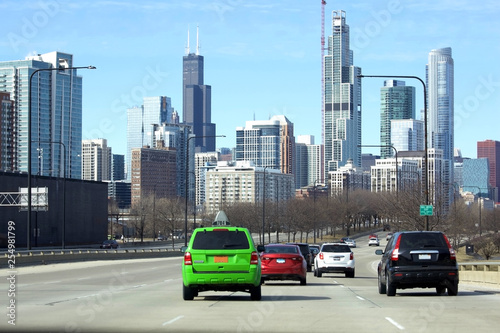 Downtown Chicago s skyline from driving on Lake Shore Drive