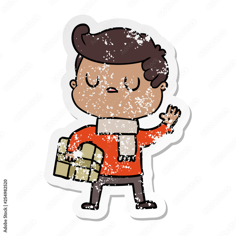 distressed sticker of a cartoon aloof man distressed sticker of a cartoon aloof man