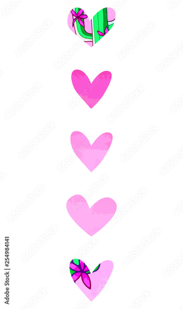 Pink hearts with flowers