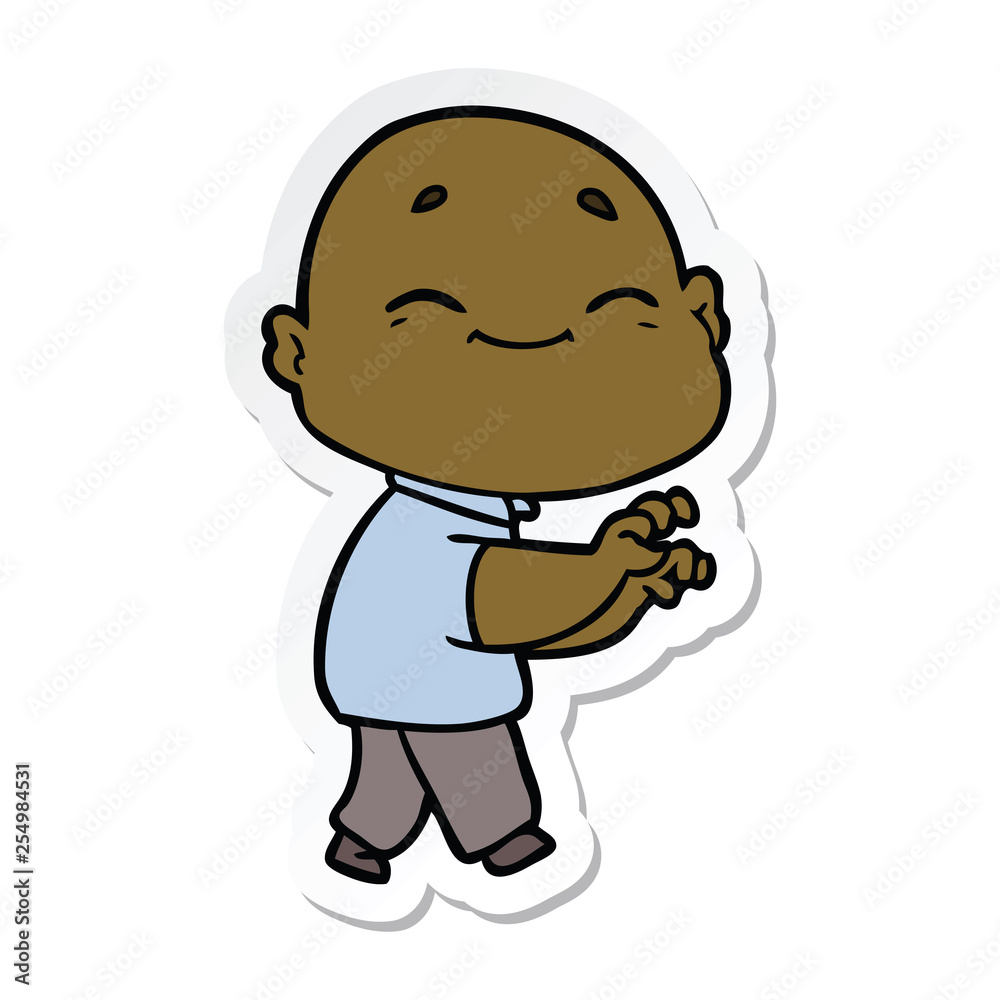 sticker of a cartoon happy bald man