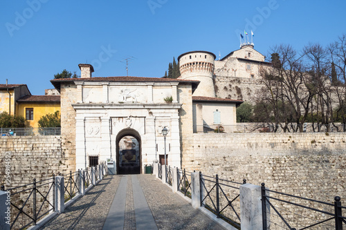 entrance to medieval fortress Castello di Brescia photo