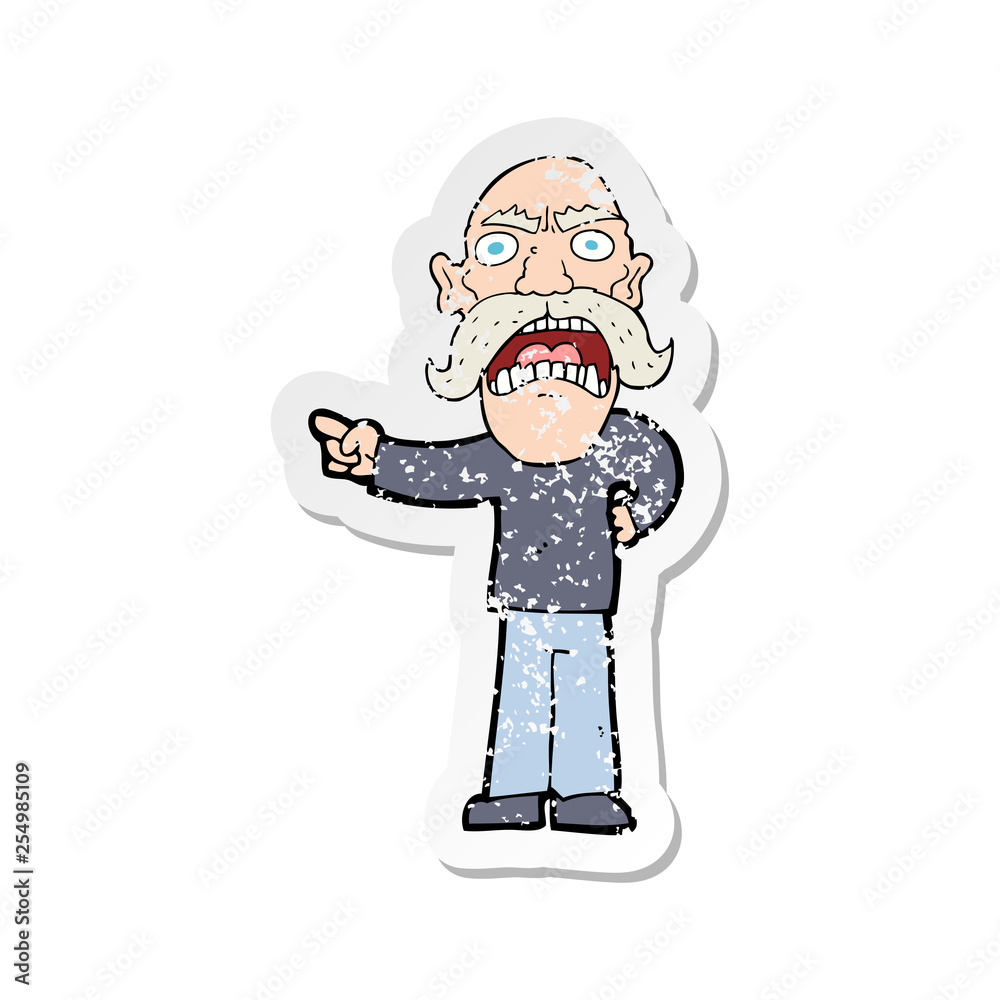retro distressed sticker of a cartoon angry old man
