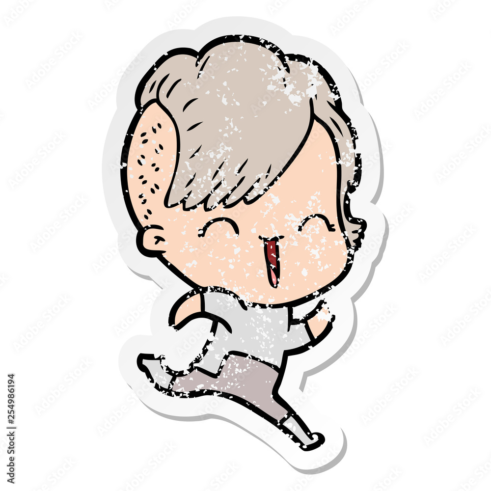 distressed sticker of a cartoon happy hipster girl distressed sticker of a cartoon happy hipster girl