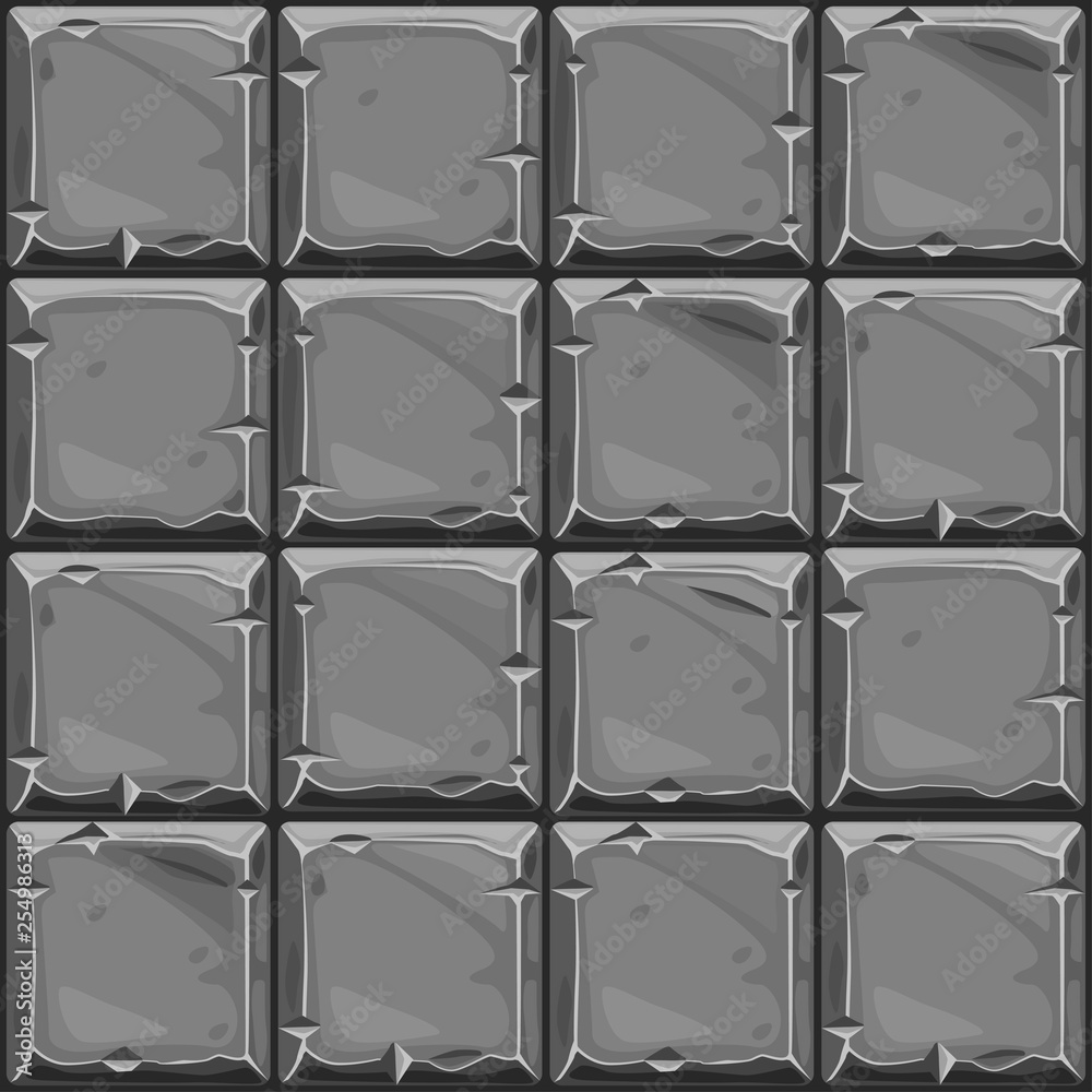 Seamless texture of gray square stone, background stone wall tiles. Vector illustration for user interface of the game element