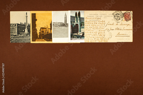 retro postcards with architecture