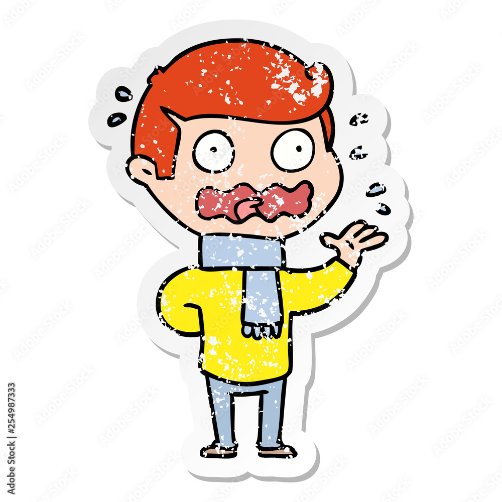 distressed sticker of a cartoon man totally stressed out distressed sticker of a cartoon man totally stressed out