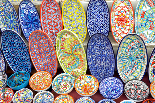 Colorful Dishes for Ssle in Sidi Bou Said, Tunisia photo