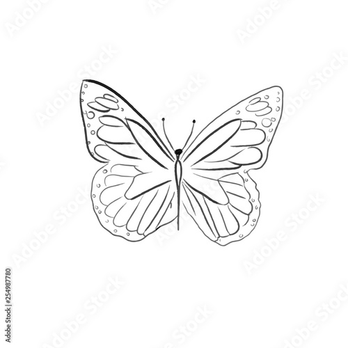 beautiful butterfly with flowers one line draw vector illustration