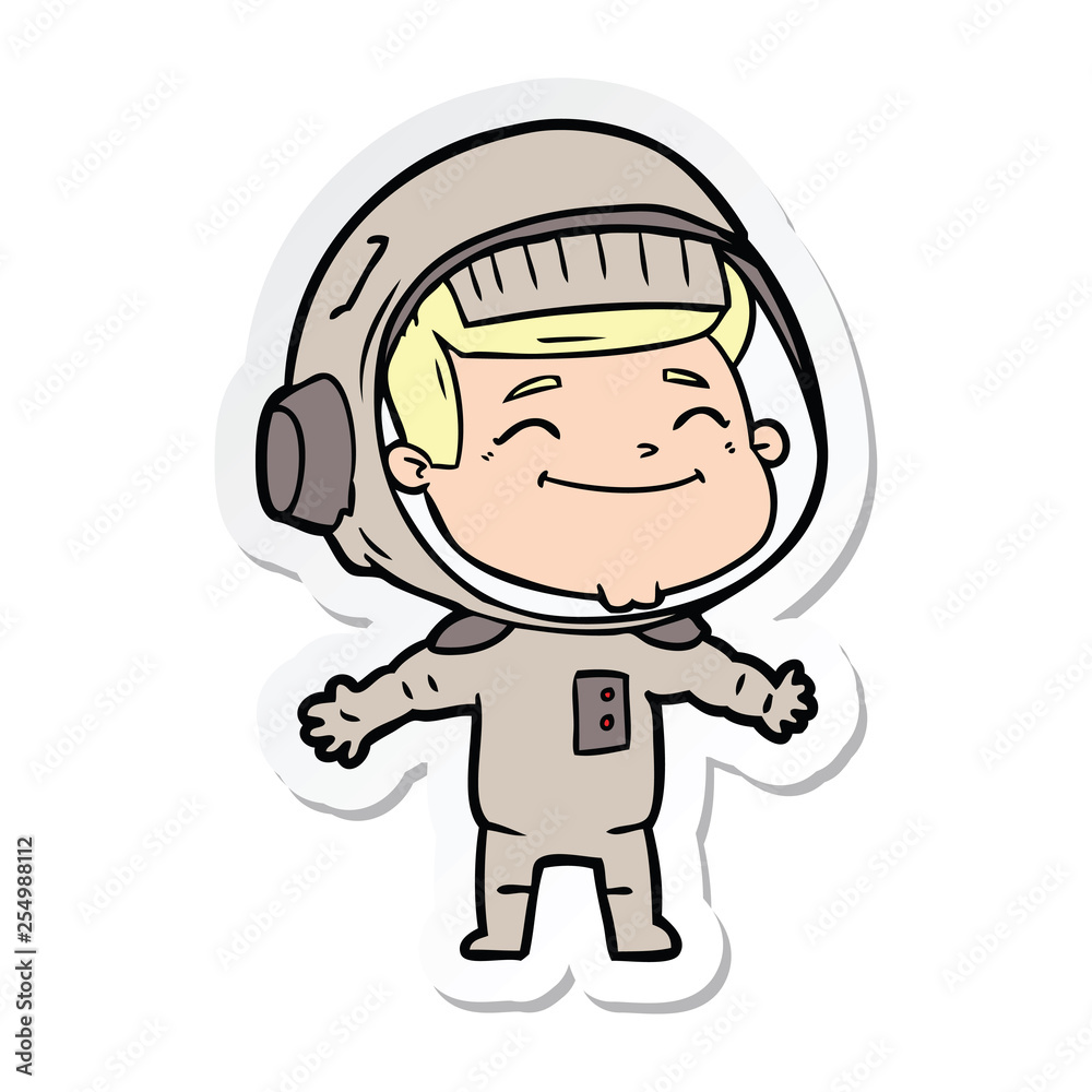 sticker of a happy cartoon astronaut