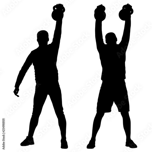 Silhouette muscular man holding kettle bell