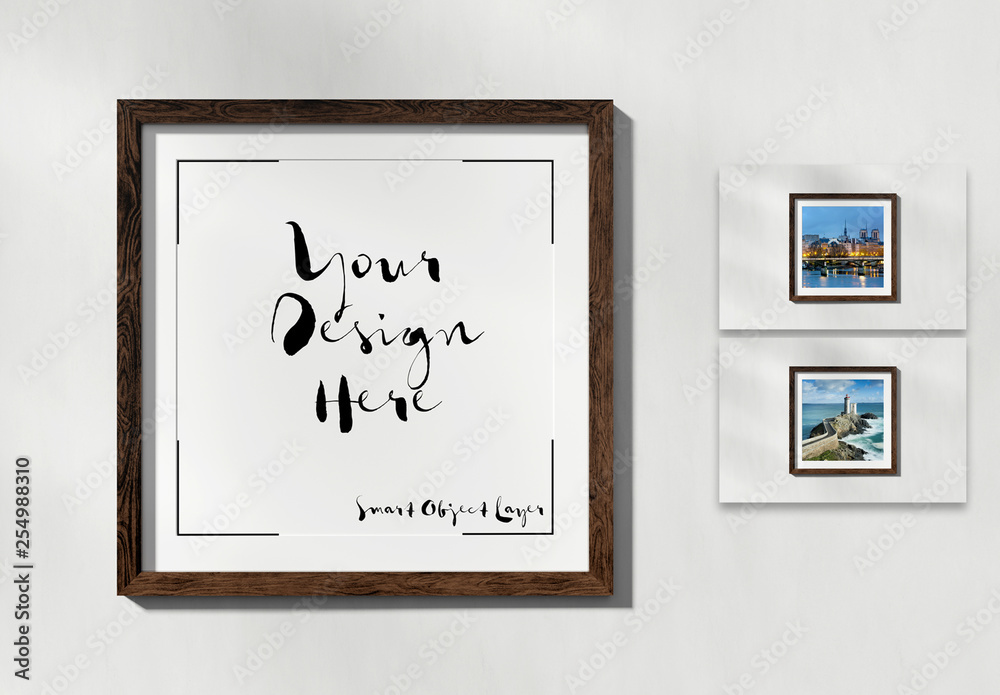 Square Frame on a White Wall Mockup Stock Template | Adobe Stock