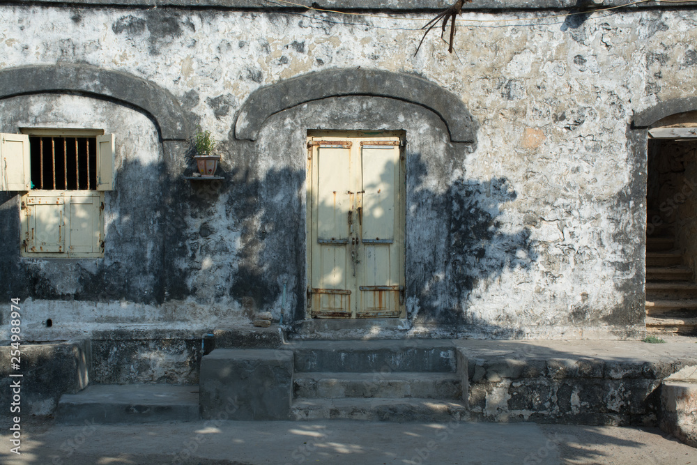 Haunted House Main Wooden Door along Side Window Haunted House Main Wooden Door along Side Window