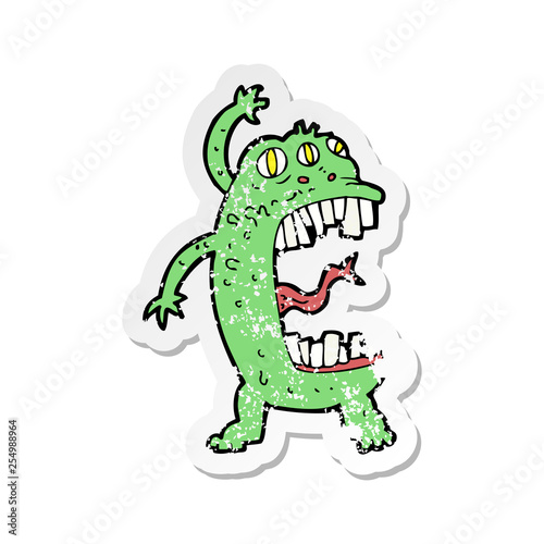 retro distressed sticker of a cartoon crazy monster