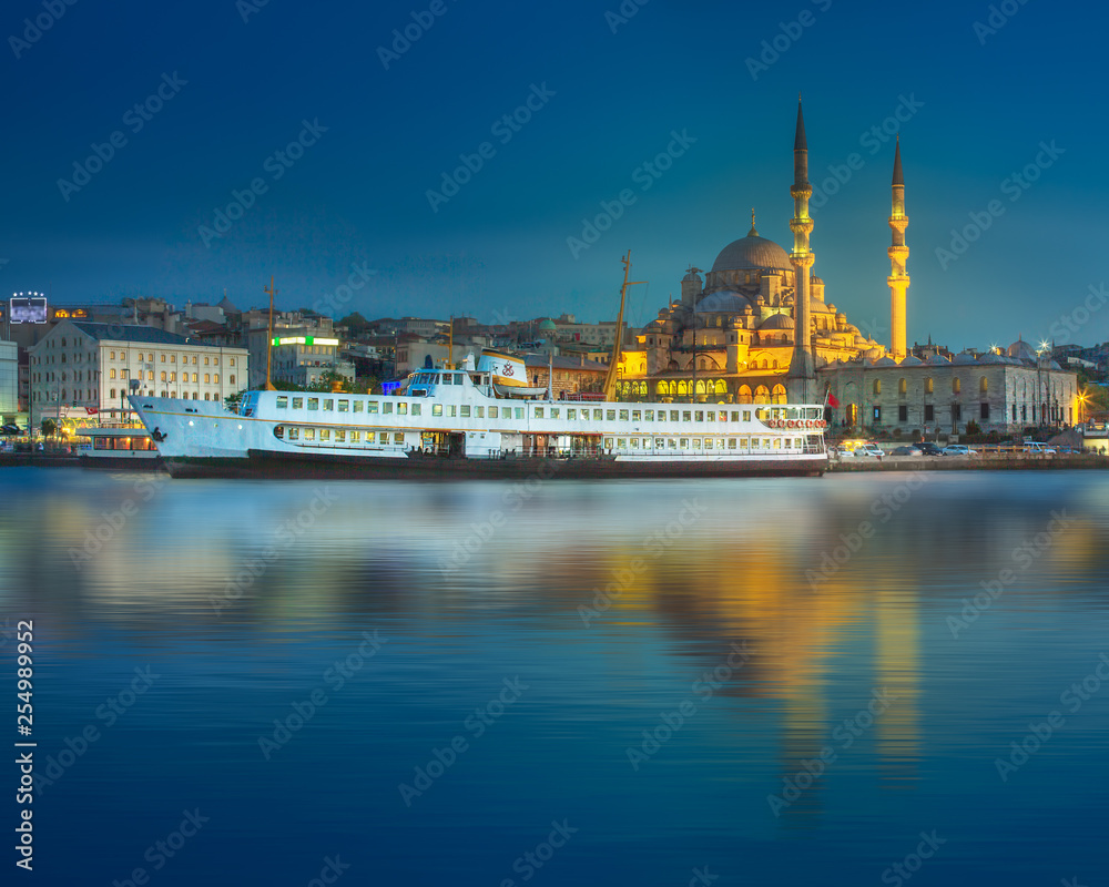 View of public ferry and old district of Istanbul