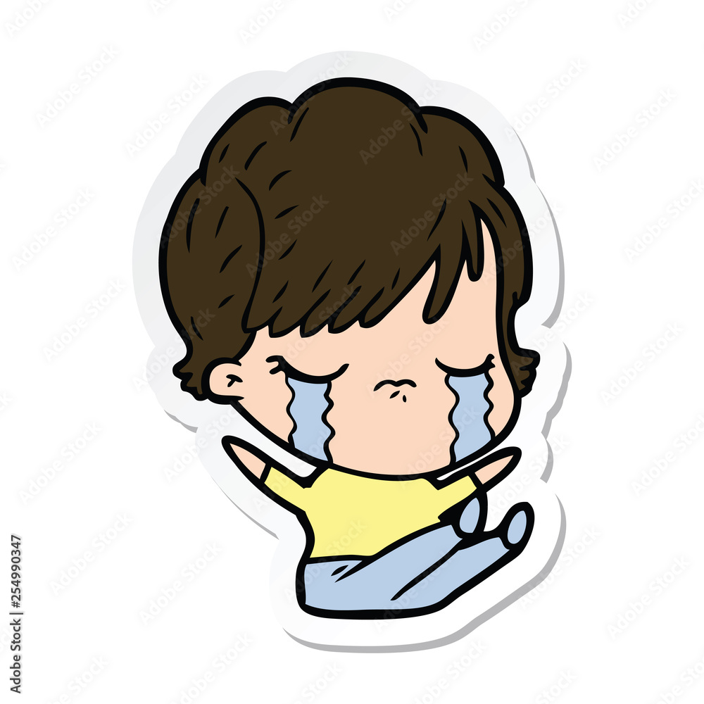 sticker of a cartoon woman crying sticker of a cartoon woman crying