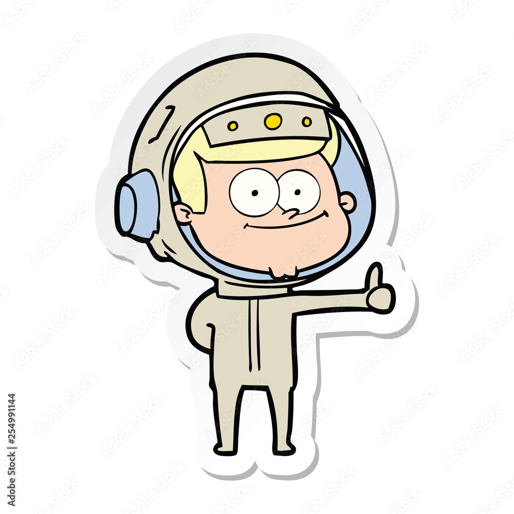 sticker of a happy astronaut cartoon