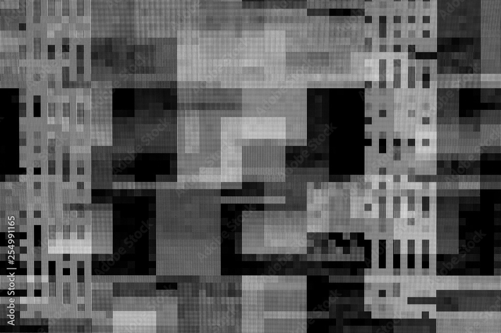 Pixel pattern of a digital glitch / Abstract black and white pixel pattern background of a digital glitch.