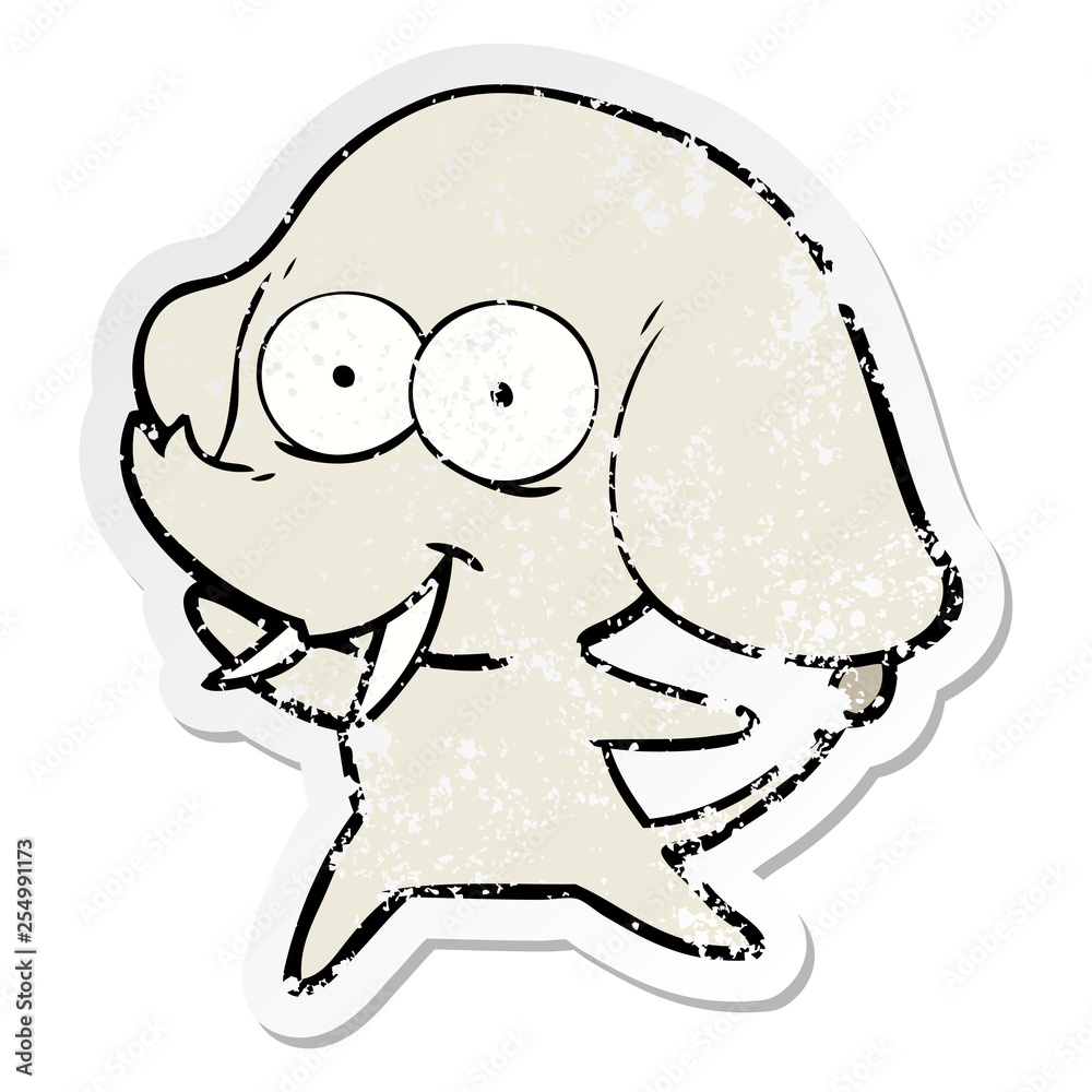 distressed sticker of a happy cartoon elephant distressed sticker of a happy cartoon elephant