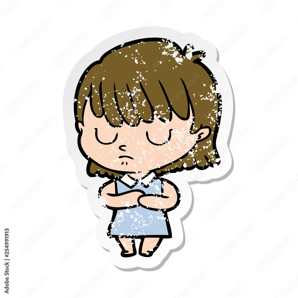 distressed sticker of a cartoon woman distressed sticker of a cartoon woman