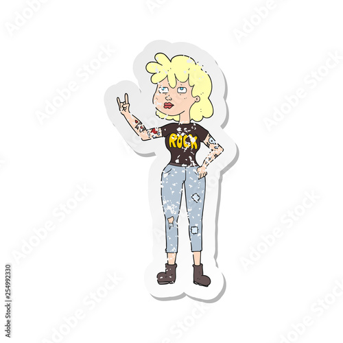 retro distressed sticker of a cartoon rocker girl