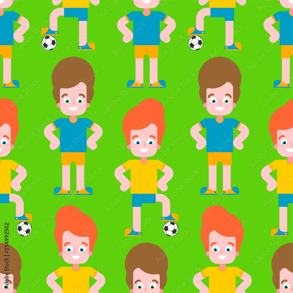 Children soccer pattern seamless. Boy football player set. team Little footballer Vector illustration