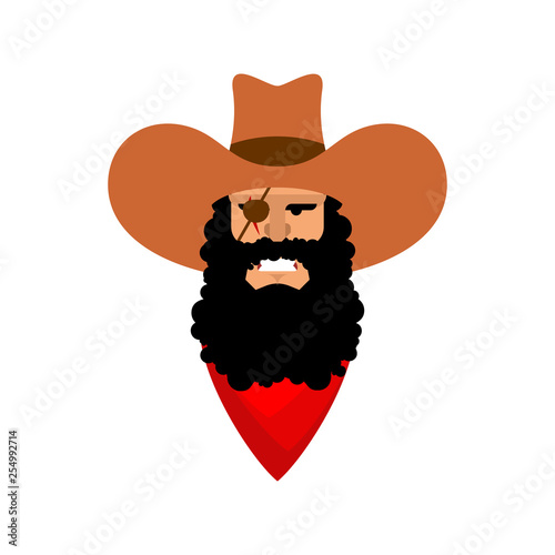 Cowboy face isolated. Wild west guy portrait. Western head